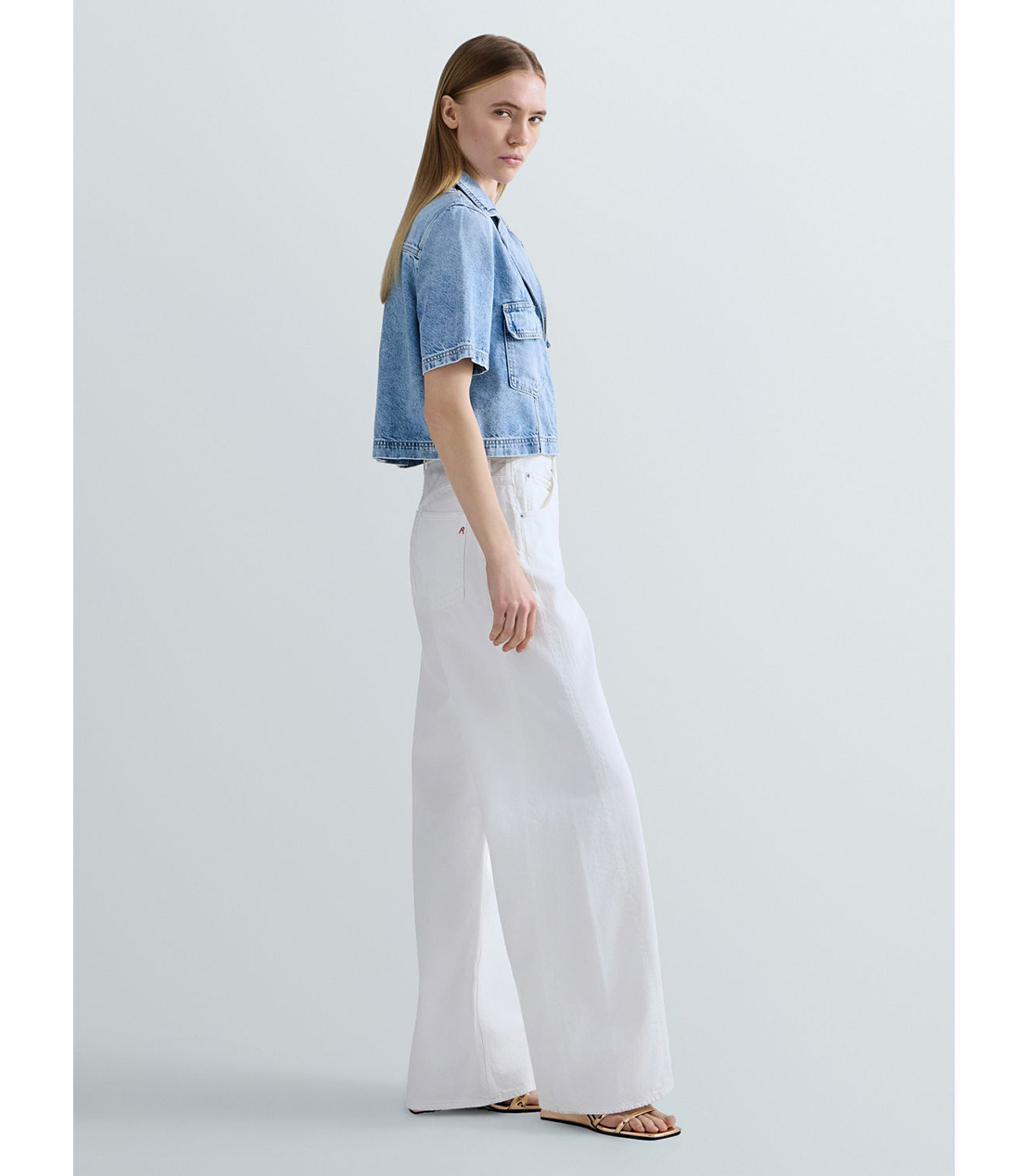 クロップドAged Lookデニムシャツ 詳細画像 ライトブルー 4